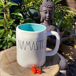 🧘‍♀️ New Rae Dunn “NAMASTE” Aqua Blue & White Coffee / Tea Mug